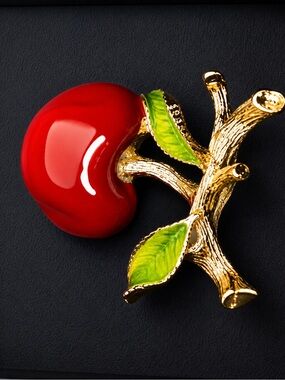 Vintage Gerry’s Enamel Berry Brooch — Red Fruit Pin, 1960s